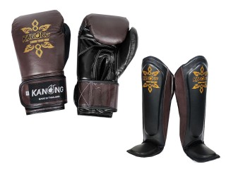 Kanong Muay Thai Leather Gloves + Shin Pads : Brown/Black